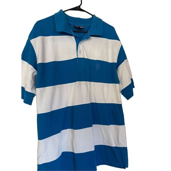 South Pole Men's Blue & White Awning Stripes Short Sleeve Polo Shirt Size 2XL - Picture 1 of 11